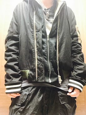 「カスタム」｜「アイテム（MA-1）」を使った、まぁ坊さん（メンズ・178cm）の秋コーディネート