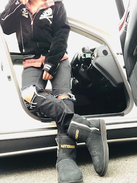 「minedenim」｜「アイテム（その他アウター）」を使った、まぁ坊さん（メンズ・178cm）の冬コーディネート