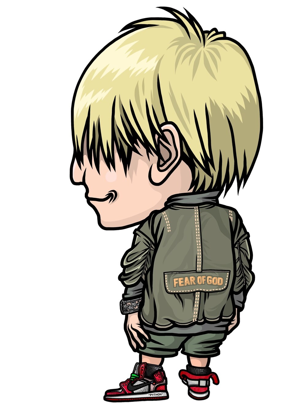 「fear of god、READYMADE、readymade×justdon、readymade×fear of  god、FEAR OF GOD×readymade、shoesurgeon、THESHOESURGEON、シューサージョン、JUSTDON、Cody Sanderson」｜「fear of god × readymadeのアイテム（ミリタリージャケット、グリーン系）」を使った、まぁ坊さん（メンズ・178cm）の春コーディネートの1枚目の写真