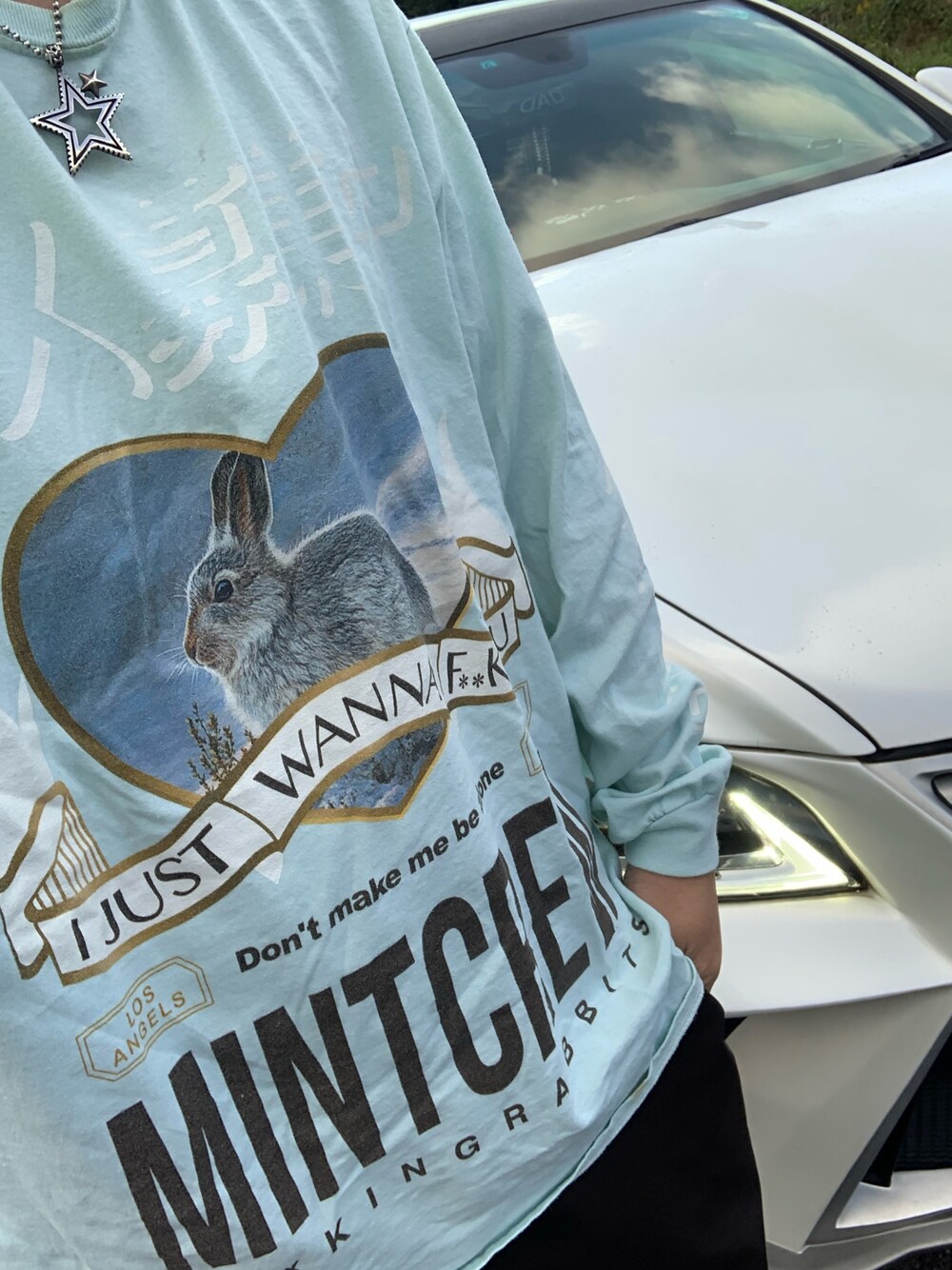 「mintcrew、ミントクルー、FR2、lexus、レクサス、ロンT、Cody Sanderson、コディサンダーソン、恋人募集中、fxxking rabbits」｜「CODY SANDERSONのアイテム（ネックレス、シルバー系）」を使った、まぁ坊さん（メンズ・178cm）の秋コーディネートの1枚目の写真