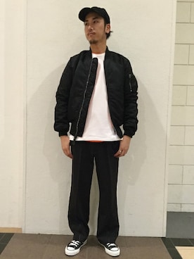 「417 by EDIFICE」｜「アイテム（MA-1）」を使った、RYOさん（メンズ・174cm）の秋コーディネート