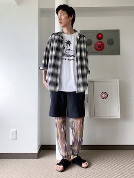 「aie」｜「アイテム（サンダル）」を使った、loupさん（メンズ・180cm）の夏コーディネート
