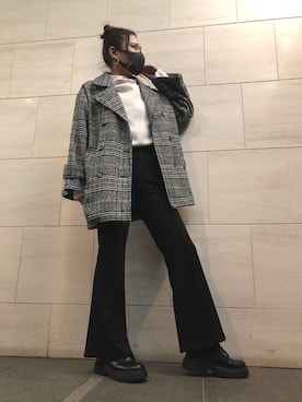 「プルオーバーパーカー」｜「アイテム（ピーコート）」を使った、りちゅんさん（レディース・158cm）の冬コーディネート