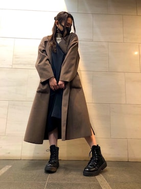 「キャミワンピ」｜「アイテム（チェスターコート）」を使った、りちゅんさん（レディース・158cm）の冬コーディネート