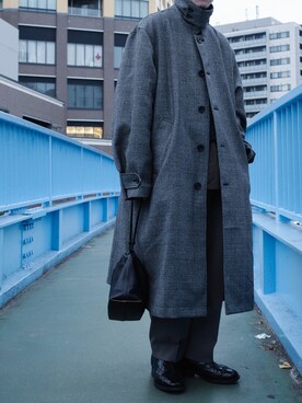 「stein（シュタイン）のアイテム（ステンカラーコート）」を使った、zumaさん（メンズ・170cm）の冬コーディネート