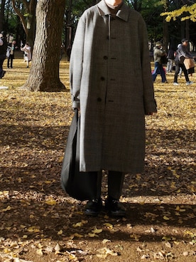 「stein（シュタイン）のアイテム（ステンカラーコート）」を使った、zumaさん（メンズ・170cm）の冬コーディネート