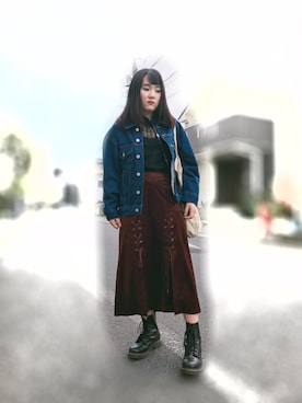 「Heather（ヘザー）のドットチュールインナー長袖   774856（Tシャツ/カットソー）」を使った、saoriさん（レディース・155cm）の秋コーディネート