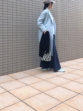 「アイテム（チェスターコート、ブルー系）」を使った、miiさん（レディース・151cm）の冬コーディネート