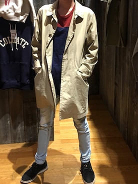 「ステンカラーコート ベージュ」｜たけとんぼさん（メンズ・172cm）の春コーディネート