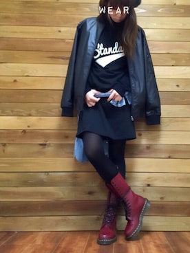 「スウェットワンピース」｜「アイテム（スタジャン）」を使った、Takumi.cさん（レディース・161cm）の春コーディネート