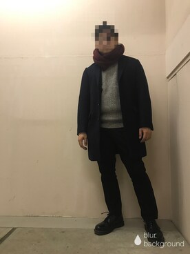 「ADAM ET ROPE'（アダムエロペ）のアイテム（チェスターコート）」を使った、ケンさん（メンズ・168cm）の冬コーディネート