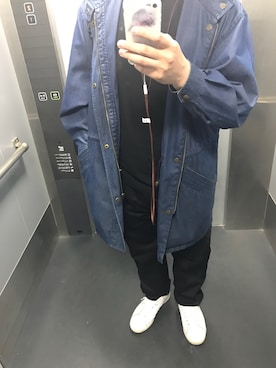 「ブルー」｜「アイテム（モッズコート）」を使った、ケンさん（メンズ・168cm）の春コーディネート