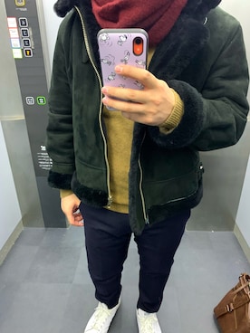 「no brand（ノーブランド）のアイテム（ムートンコート）」を使った、ケンさん（メンズ・168cm）の冬コーディネート
