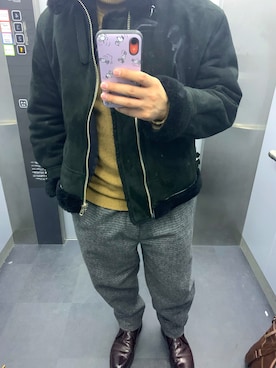 「no brand（ノーブランド）のアイテム（ムートンコート）」を使った、ケンさん（メンズ・168cm）の冬コーディネート
