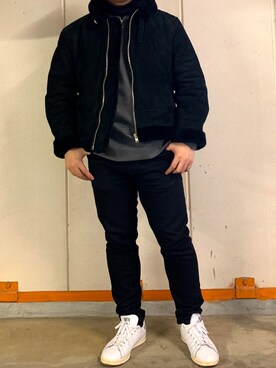 「no brand（ノーブランド）のアイテム（ムートンコート）」を使った、ケンさん（メンズ・168cm）の冬コーディネート