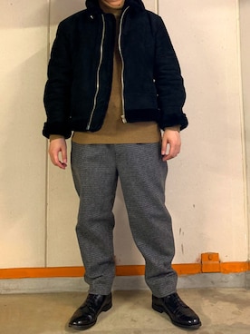 「no brand（ノーブランド）のアイテム（ムートンコート）」を使った、ケンさん（メンズ・168cm）の冬コーディネート