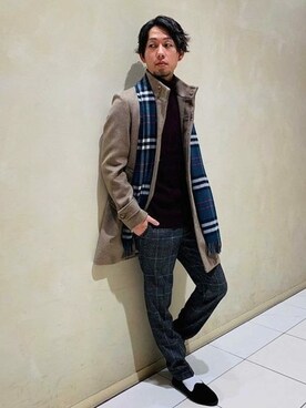 「EDIFICE（エディフィス）のアイテム（ステンカラーコート）」を使った、SHINOさん（メンズ・168cm）の冬コーディネート