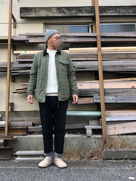 「アイテム（サンダル）」を使った、yonemicci70さん（メンズ・173cm）の冬コーディネート
