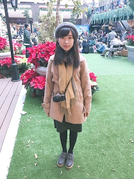 「フユコーデ」｜「アイテム（ハンチング/ベレー帽）」を使った、Tiffさん（レディース・155cm）の冬コーディネート