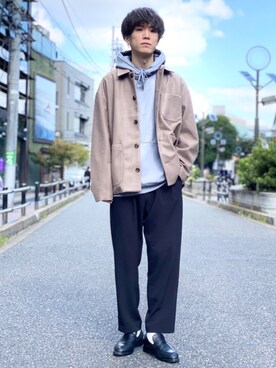 「アイテム（パーカー、ブルー系）」を使った、kainanさん（メンズ・176cm）の秋コーディネート