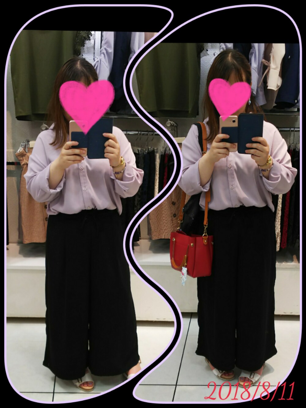 「ラベンダーカラー、ワイドパンツ、サンダル」｜「GAL FITのアイテム（シャツ/ブラウス、パープル系）」を使った、mihoさん（レディース・148cm）の夏コーディネートの1枚目の写真