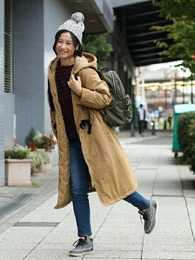 「チチカカ」｜「アイテム（モッズコート）」を使った、チチカカさん（レディース・166cm）の秋コーディネート