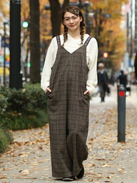 「チチカカ」｜「アイテム（サロペット/オーバーオール）」を使った、チチカカさん（レディース・160cm）の冬コーディネート