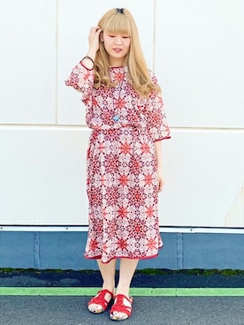 「柄物」｜「アイテム（ワンピース/ドレス）」を使った、チチカカさん（レディース・157cm）の春コーディネート