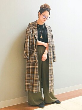 「チチカカ」｜「アイテム（ノーカラーコート）」を使った、チチカカさん（レディース・161cm）の春コーディネート