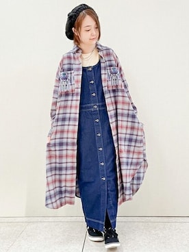 「デニムワンピース」｜「アイテム（ハンチング/ベレー帽）」を使った、チチカカさん（レディース・153cm）の秋コーディネート