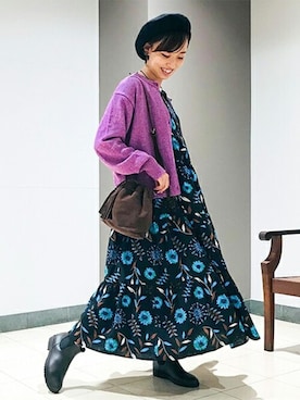 「羽織り」｜「アイテム（ハンチング/ベレー帽）」を使った、チチカカさん（レディース・156cm）の秋コーディネート