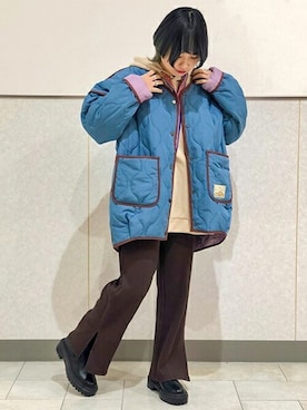 「エスニック」｜「アイテム（ノーカラーコート）」を使った、チチカカさん（レディース・152cm）の冬コーディネート