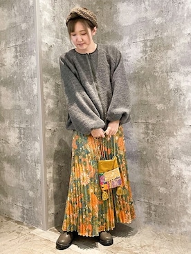 「エスニック」｜「アイテム（ノーカラージャケット）」を使った、チチカカさん（レディース・161cm）の冬コーディネート