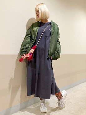 「チチカカ」｜「アイテム（MA-1）」を使った、チチカカさん（レディース・161cm）の冬コーディネート