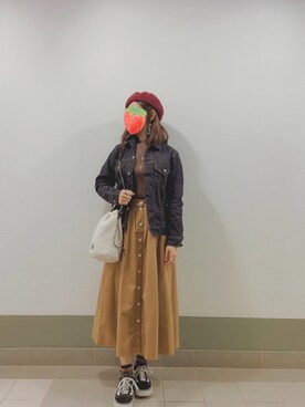 「stradivarius（ストラディバリウス）のアイテム（ハンチング/ベレー帽）」を使った、PinkLove♡さん（レディース・164cm）の冬コーディネート