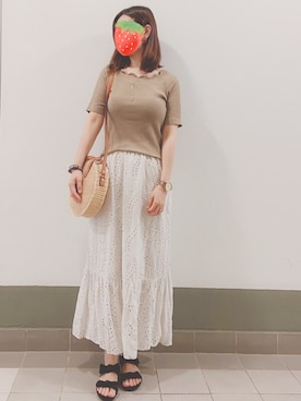 「H&M（エイチ・アンド・エム）のアイテム（かごバッグ）」を使った、PinkLove♡さん（レディース・164cm）の夏コーディネート