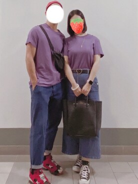 「YOUNG&OLSEN The DRYGOODS STORE（ヤングアンドオルセン）のYOUNG&OLSEN EMBOSSED レザートートバッグ（M）◆（トートバッグ）」を使った、PinkLove♡さん（レディース・164cm）の秋コーディネート