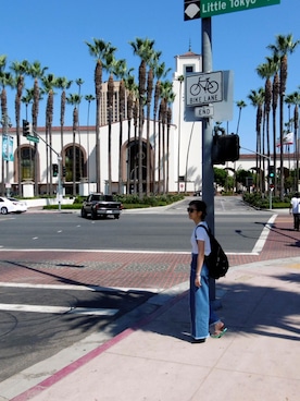 「アイテム（ビーチサンダル、グリーン系）」を使った、llalala♪さん（レディース・162cm）の秋コーディネート