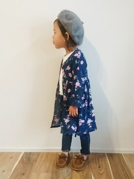 「西松屋」｜「アイテム（シャツワンピース）」を使った、WAKO♡さん（キッズ・90cm）の秋コーディネート