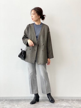 「LAKOLE（ラコレ）のアイテム（ノーカラージャケット）」を使った、yuuさん（レディース・165cm）の秋コーディネート