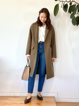 「LAKOLE（ラコレ）のアイテム（チェスターコート）」を使った、yuuさん（レディース・165cm）の冬コーディネート