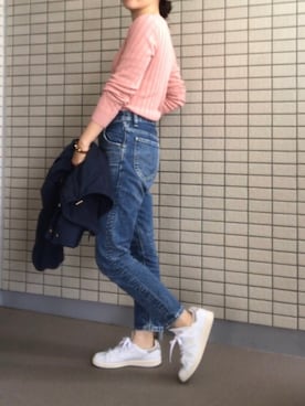 「コットンカシミヤワイドリブセーター」｜koumeさん（レディース・155cm）の春コーディネート