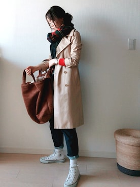 「THE SHINZONE（ザ　シンゾーン）のアイテム（トレンチコート）」を使った、♔ hiromi ♔さん（レディース・161cm）の冬コーディネート
