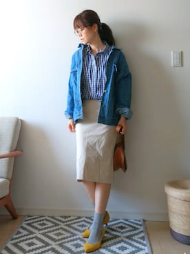 「アイテム（雑誌、ブルー系）」を使った、♔ hiromi ♔さん（レディース・161cm）の春コーディネート