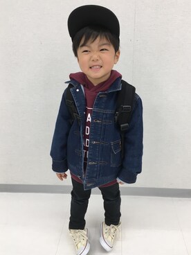 「息子」｜「アイテム（スウェット）」を使った、yuriringoさん（キッズ・100cm）の冬コーディネート