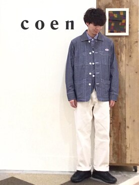 「アイテム（ベスト、ブルー系）」を使った、coen  前田さん（メンズ・174cm）の春コーディネート