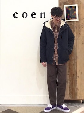 「coenスタッフスタイリング」｜「アイテム（マウンテンパーカー）」を使った、coen  前田さん（メンズ・174cm）の秋コーディネート
