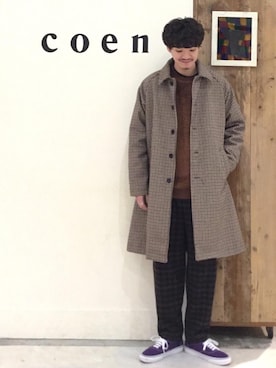 「ボア」｜「アイテム（ステンカラーコート）」を使った、coen  前田さん（メンズ・174cm）の冬コーディネート