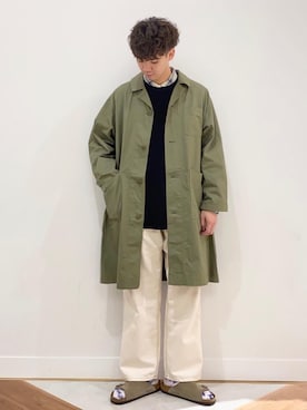 「ペインターパンツ」｜「アイテム（ステンカラーコート）」を使った、coen  前田さん（メンズ・175cm）の秋コーディネート