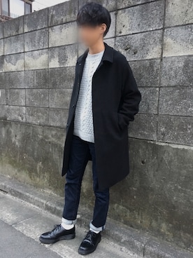 「リーバイス」｜「アイテム（ステンカラーコート）」を使った、くりのはらたむらまろさん（メンズ・176cm）の冬コーディネート